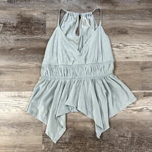By Anthropologie Peplum Tank Top Light Sage Cotton Soft Ruffle Boho Indie